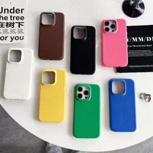 Luxury Solid Color Faux Leather Texture Injection Molding Silicone Back Cover Phone Case For iPhone Series