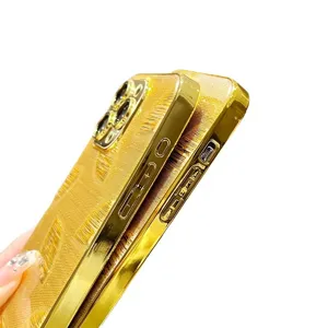 Luxury gold leaf electroplated phone case for Samsung S24 Ultra S25+ soft TPU protective cover.