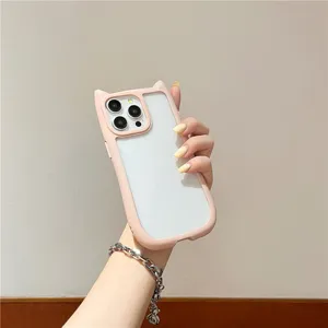 Roze 3D schattige kattenoor siliconen telefoonhoesje compatibel met iPhone schokbestendig