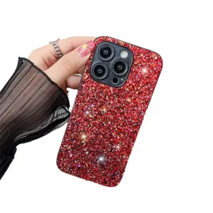 Sparkly red glitter phone case compatible with iPhone 14 15 Pro Max full protective cover