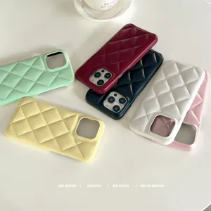 Quilted pattern soft TPU phone case for iPhone, stylish minimalist luxury leather texture back cover.