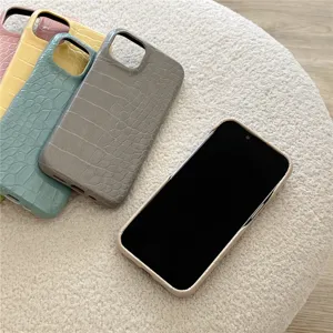 Funda de Teléfono de Silicona con Patrón de Coccodrilo Minimalista Color Sólido Funda Posterior de Lujo Cubierta Protectora Antigolpes para Serie IPhone