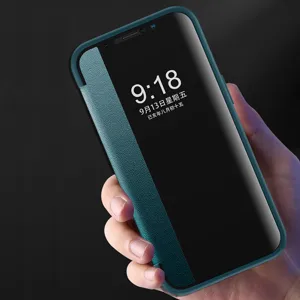 Elegante Schutzhülle aus Kunstleder mit Sichtfenster für iPhone, stilvolles grünes Flip-Etui.