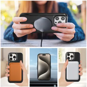 Coque de téléphone en cuir PU magnétique avec porte-cartes et support pour iPhone.