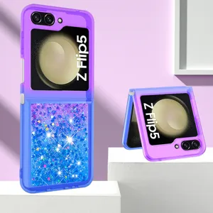 Lila blaue Glitzer Pailletten Schutzhülle kompatibel mit Samsung Galaxy Z Flip 5 handy