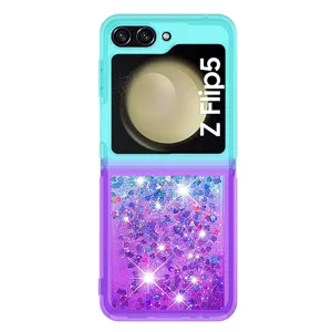 Farbverlauf Glitzer Schutzhülle mit lila Treibsand für Samsung Z Flip5 Detailansicht.