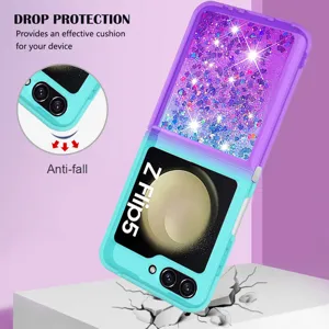 Glitzer Flüssig Handytasche für Samsung Z Flip 5, Farbverlauf lila blau anti-fall Schutzhülle.