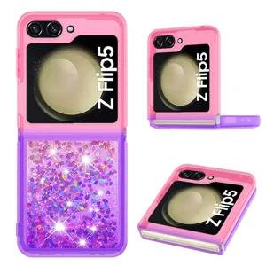 Rosa und lila flüssige Glitzer Handyhülle kompatibel mit Samsung Galaxy Z Flip5.