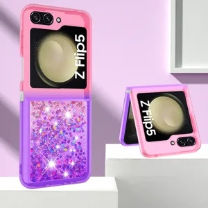 Rosa lila Verlaeufe Glitzer Treibsand Klapphandy Schutzhuelle fuer Samsung Z Flip 5.