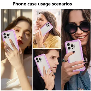 Clear phone case usage scenario showing protective bumper design for iPhone models.