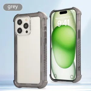 Matte shockproof phone case detail view, featuring heavy bumper and clear back.