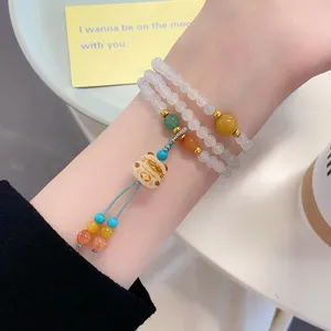 New Chinese style multi-layer lucky cat jade bead bracelet for women fashion jewelry detail
