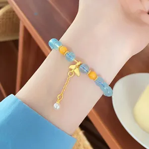 Blue natural stone bracelet with cute pendant sweet forest style jewelry accessory for women