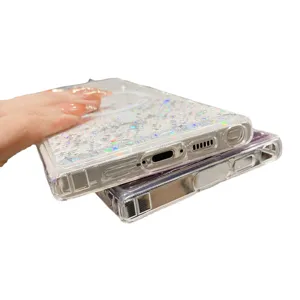 Transparent Glitter Magnetic Phone Case For Samsung Galaxy S24 Sparkle TPU Back Cover