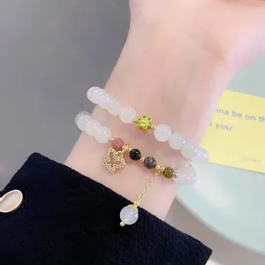 New Chinese style multi-layer Tianshan jade beaded bracelet with cute butterfly charms for women