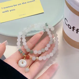 Elegant new Chinese style double-layer jade bead bracelet with safety buckle pendant.