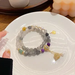 New Chinese style natural agate double layer multi bracelet women design detail shot