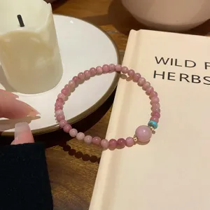 Sweet pink crystal beaded bracelet minimalist design natural stone jewelry for women daily wear