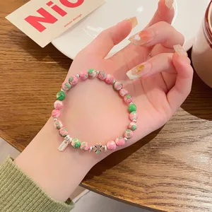 Sweet fresh style beaded bracelet for women, colorful stone charm jewelry gift, dainty design.
