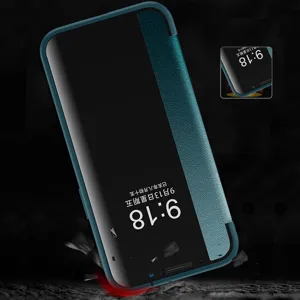 Leder Flip Handyhülle für Smartphone mit Smart View Fenster und stilvollem Kunstleder Design.