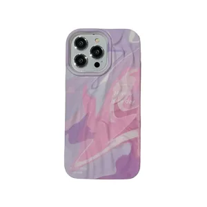 Silicone phone case for iPhone 15 Pro, abstract oil painting swirl design soft cover.