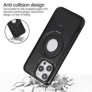 Coque de téléphone en cuir magnétique avec support anneau pour iPhone, anti-chute.