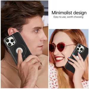 Coque de protection en cuir PU magnétique avec support anneau, design minimaliste et pratique.