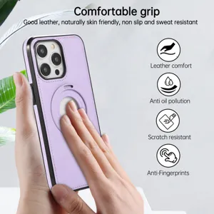Coque de téléphone magnétique en cuir PU avec support bague pour iPhone 15 Pro Max.