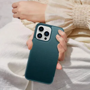 Dunkelblaue Kunstleder Handyhülle für iPhone 15 Pro Max, luxuriöse Schutzhülle Stil.