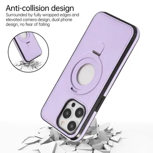 Coque de téléphone en cuir violet avec support magnétique et protection d'appareil photo.