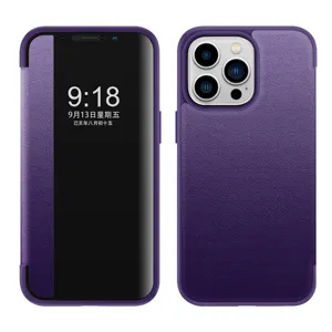 Luxus PU Leder Klapphandyhülle mit klarem Sichtfenster kompatibel mit verschiedenen iPhone Modellen.