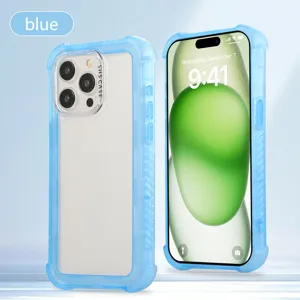 Frosted 3-in-1 protective phone case detail view, showing blue design and buttons.