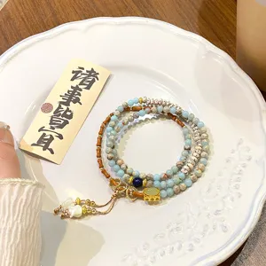 Vintage Mehrschicht Perlenarmband mit Naturstein und Anhänger für Damen und Mädchen.