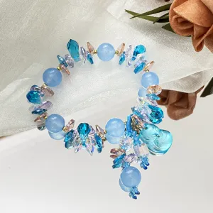 Bracelet en cristal bleu avec pendentif renard mignon, éclats de pierres précieuses pour femmes.