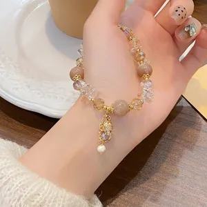 Elegant sunstone rutilated quartz crystal Pixiu charm bracelet for women daily wear