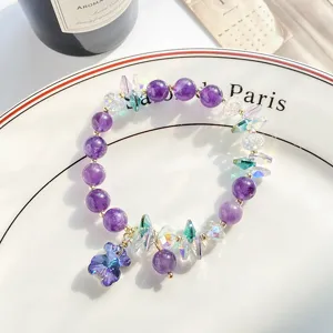 Magnifique bracelet en cristal violet style fée avec pendentif d'ours pour charmant look.