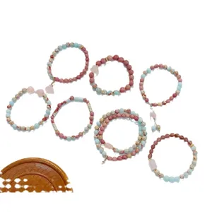 Sweet fresh natural stone beaded bracelet set with cute crystal pendants for women daily wear
