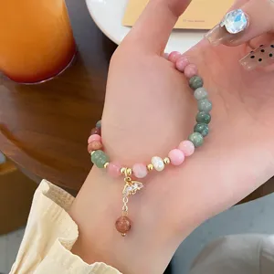 New Chinese style colorful jade beaded bracelet sweet macaron bracelet with cute pendant