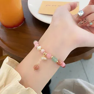 New Chinese style fresh sweet macaron color jade bracelet with cute pendant for women.