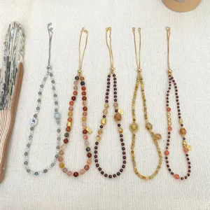 Close-up detail of new Chinese style natural stone crystal adjustable beaded bracelets.