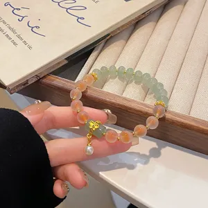 Joli nouveau bracelet en agate et jade style chinois avec pendentif perle papillon