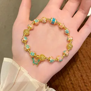 Bracelet de perles émaillées plaqué or élégant avec pendentif papillon rétro bijoux mode