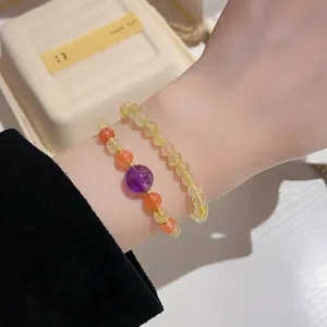 Natural crystal double layer beaded bracelet with citrine and amethyst for women fashion jewelry