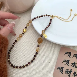 New Chinese style natural stone crystal double layer bracelet with Fu charm adjustable gem