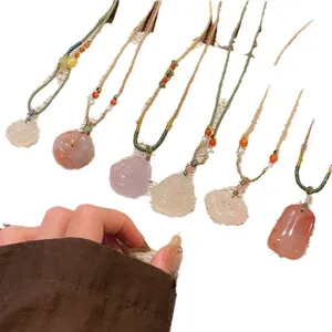 Collier de bouddha en pierre naturelle style ethnique chinois boucle de paix agate réglable