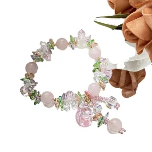 Bracelet en cristal de fée fraîche avec pendentif renard rose, accessoire bijoux hanfu scintillant.