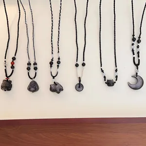 Pendentif En Obsidienne Noire Naturelle Collier Chaîne De Pull Bijoux Pour Femmes Et Hommes