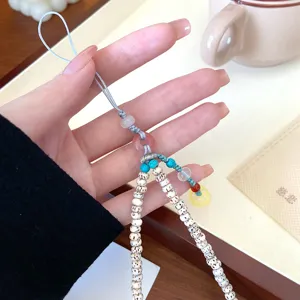 Nouvelle laniere de telephone en pierre naturelle bodhi perle pendentif de sac ethnique chic