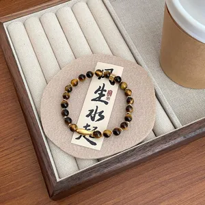Natürlicher gelber Tigerauge Perlenarmband mit goldenem Fisch Anhänger ethnischen Stil