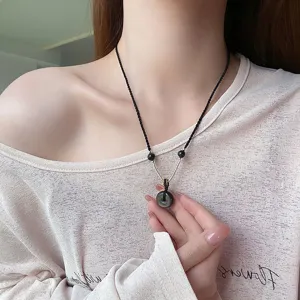 Collier pendentif obsidienne naturelle cordon tressé noir chaîne clavicule cadeau unisexe